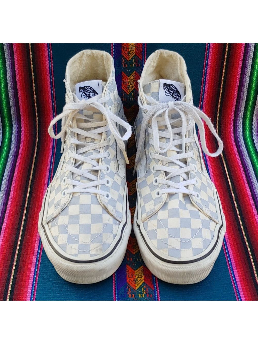 Vans Sk8-Hi Checkerboard Sneakers Zen Blue and White Size Men's 8.5 Women's 10 - Picture 13 of 17